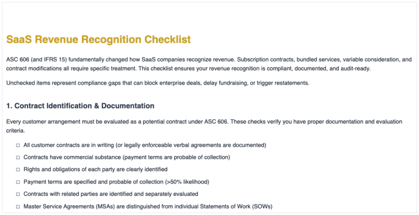 SaaS Revenue Recognition Checklist-Contract Identification and Documentation